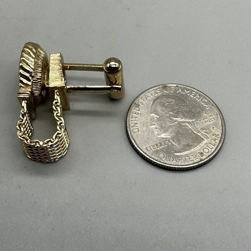 Vintage Swank Men Cufflinks Set of 2 Gold Tone Mesh Rhinestone Modern Square